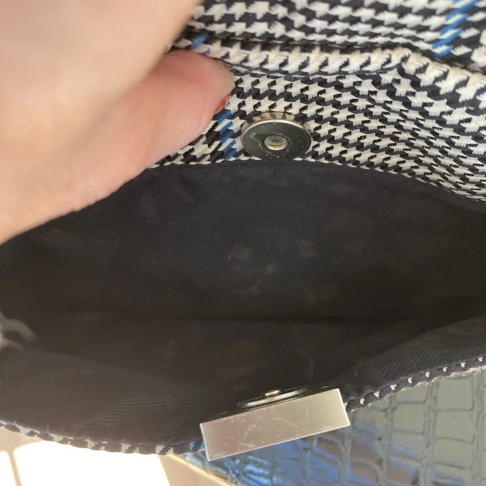 Ralph Lauren Black & White Houndstooth Satchel with Blue Accent